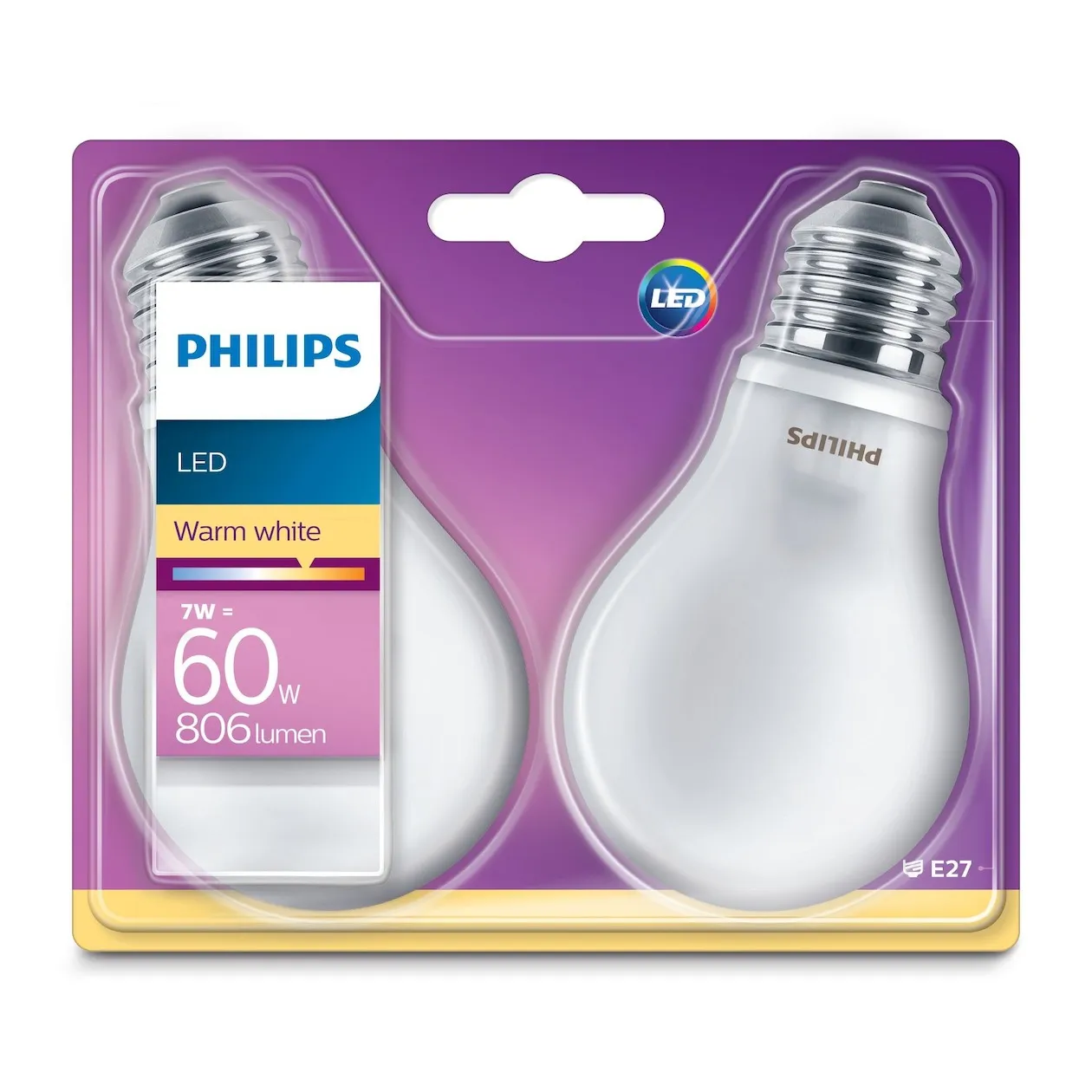 Philips LED lamp E27 7W 806Lm classic mat 2 stuks