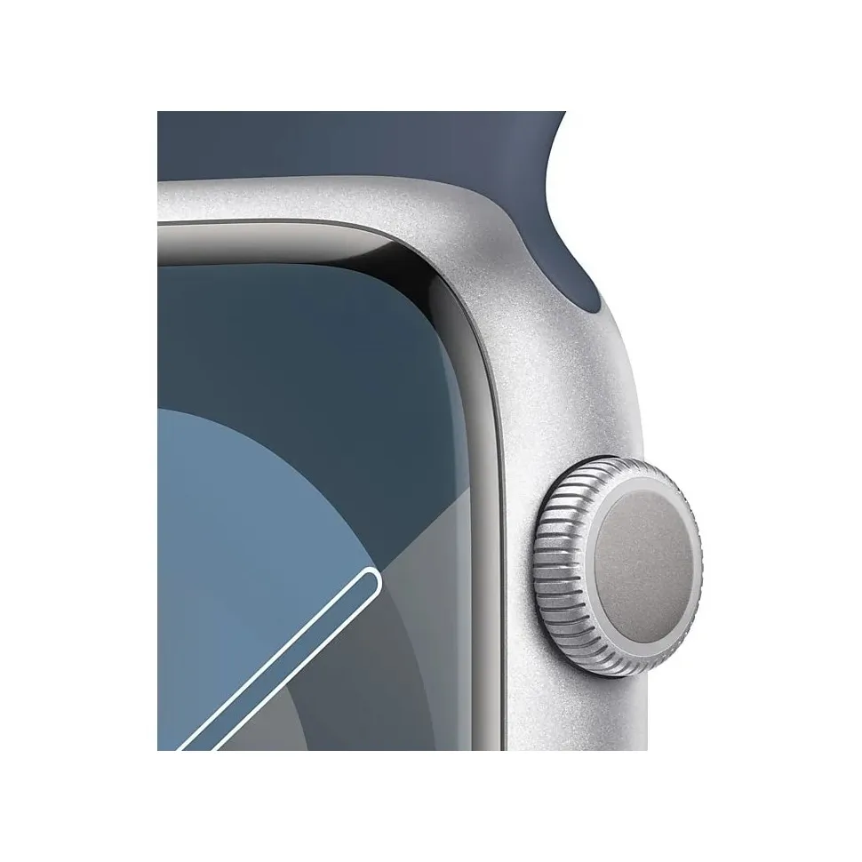 Apple Watch Series 9 45mm Zilver Aluminium Sportband S/M Stormblauw