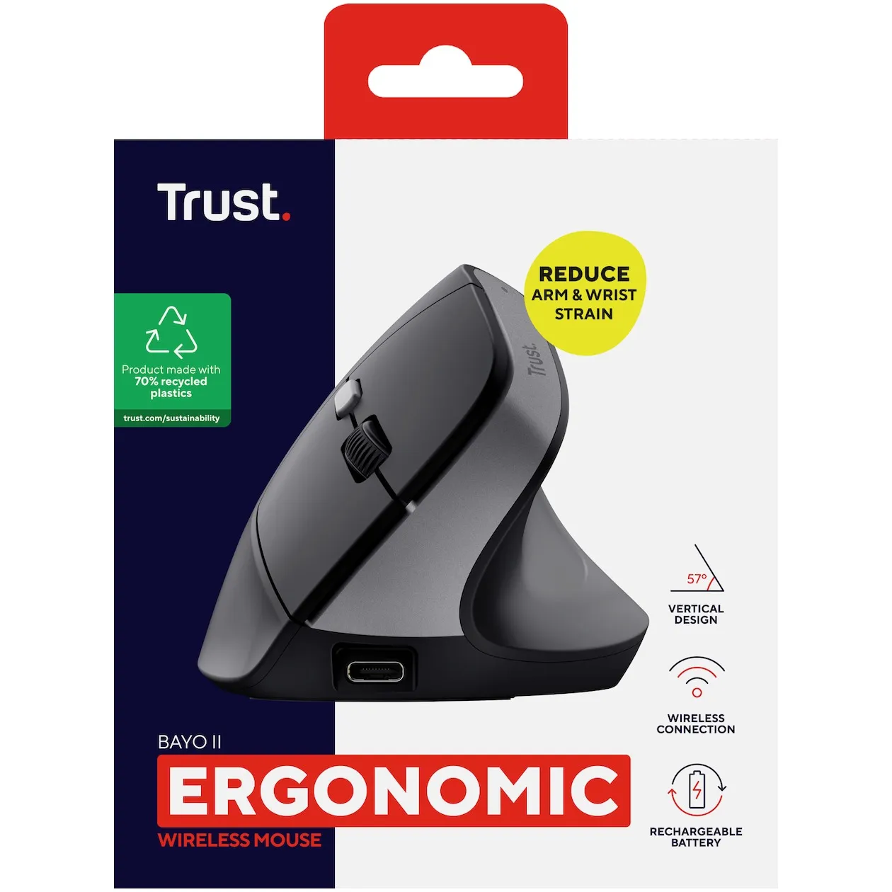 Trust BAYO II ERGONOMIC WIRELESS MOUSE Zwart