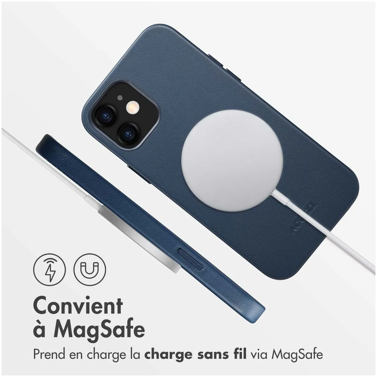 Accezz MagSafe Leather Backcover iPhone 12 (Pro) Blauw