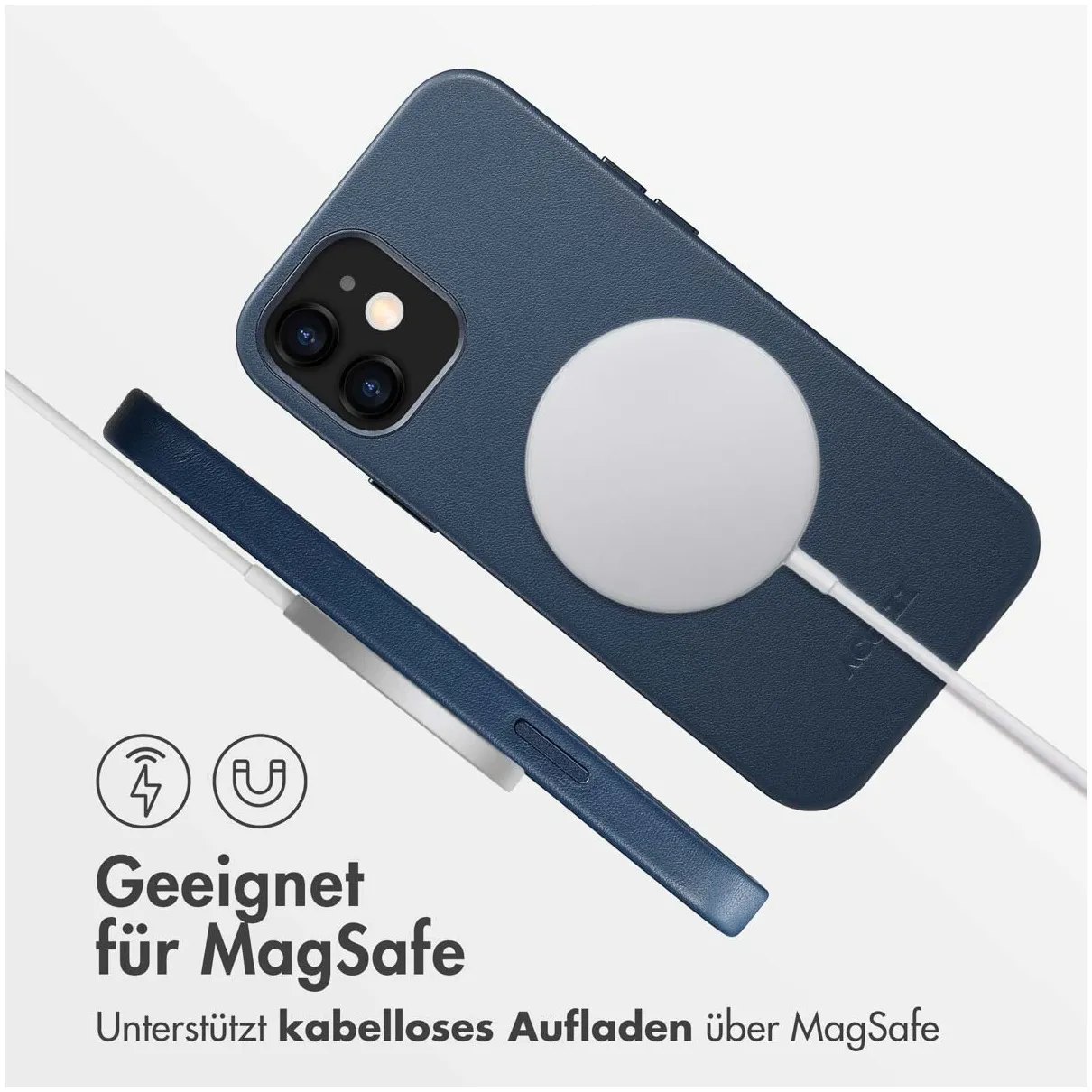 Accezz MagSafe Leather Backcover iPhone 12 (Pro) Blauw