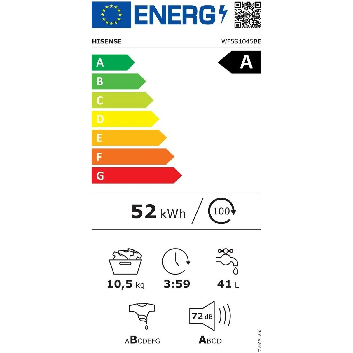 Hisense WF5S1045BB Zwart