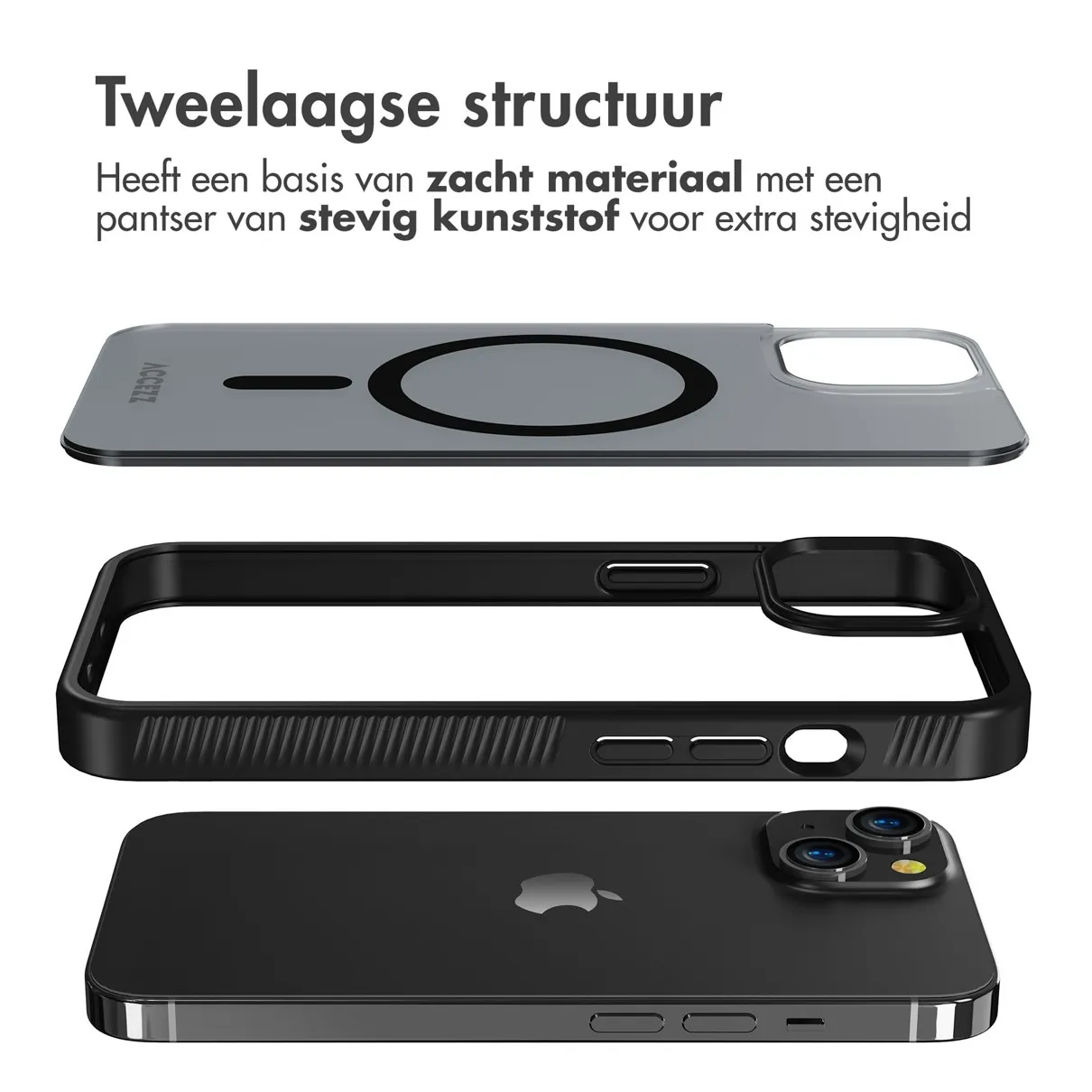 Accezz Rugged Frosted Backcover met MagSafe iPhone 14 Zwart