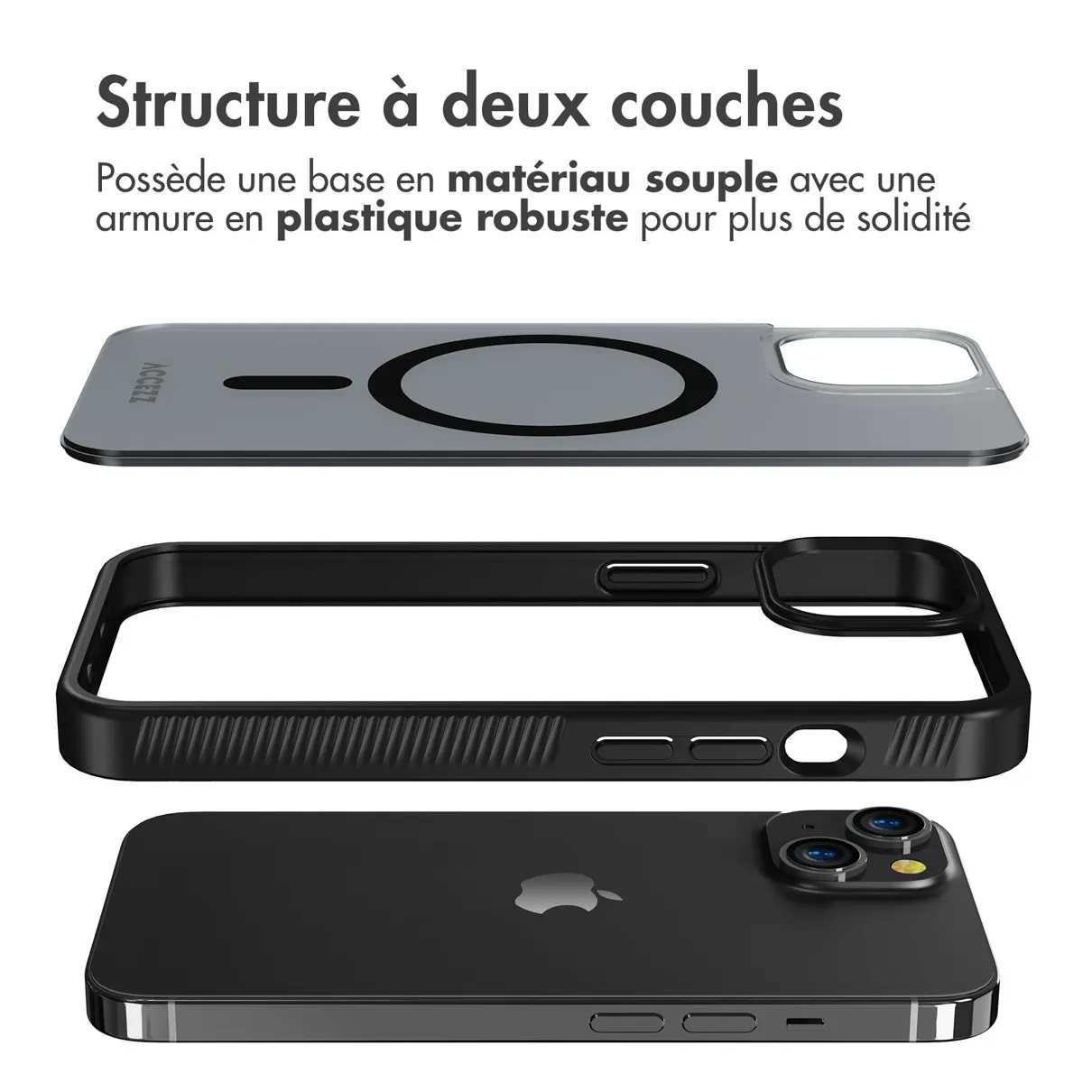 Accezz Rugged Frosted Backcover met MagSafe iPhone 14 Zwart