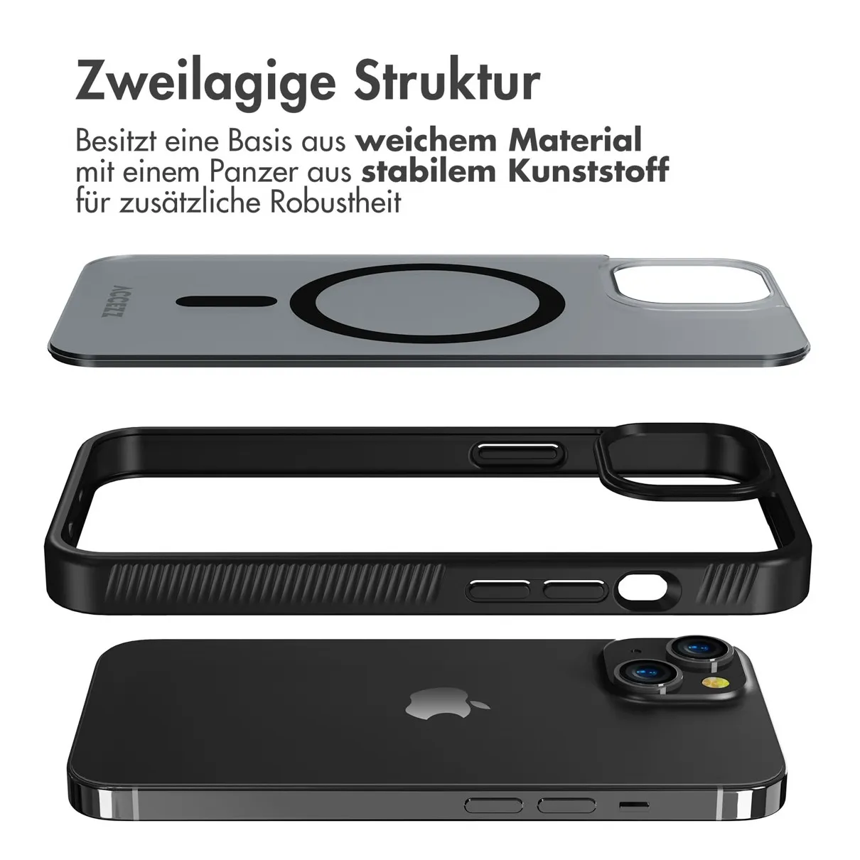 Accezz Rugged Frosted Backcover met MagSafe iPhone 14 Zwart