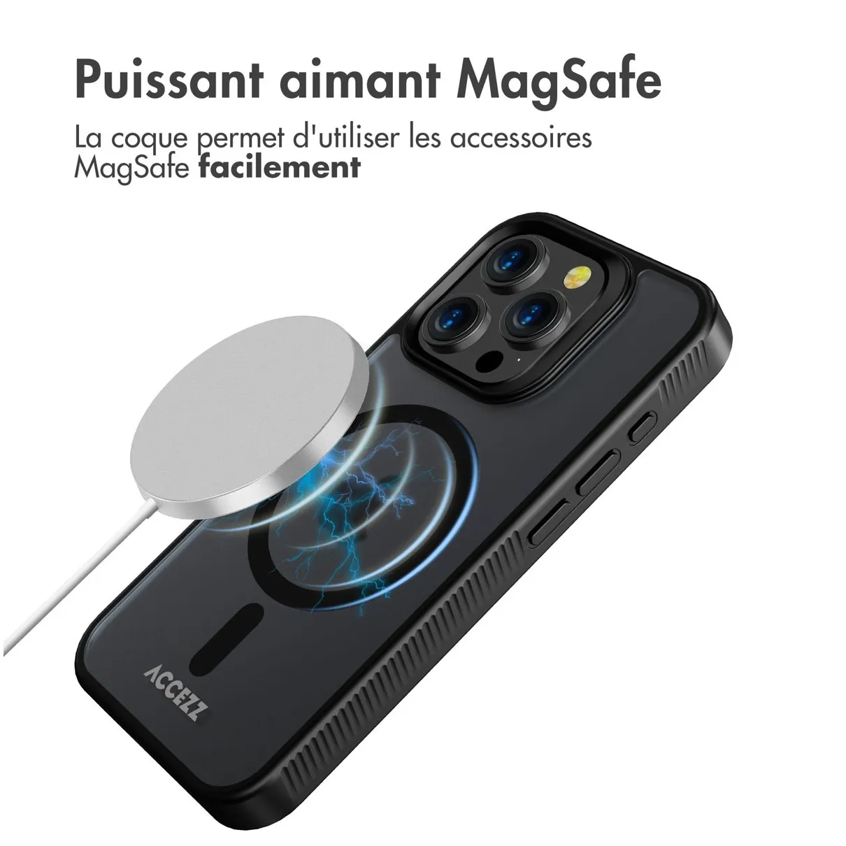 Accezz Rugged Frosted Backcover met MagSafe iPhone 15 Pro Zwart