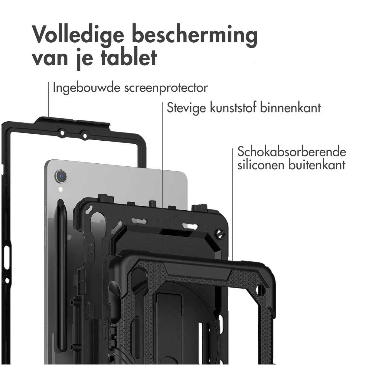 Accezz Rugged Backcover Shoulder Strap voor de Samsung Galaxy Tab S9 FE / Tab S9 Zwart