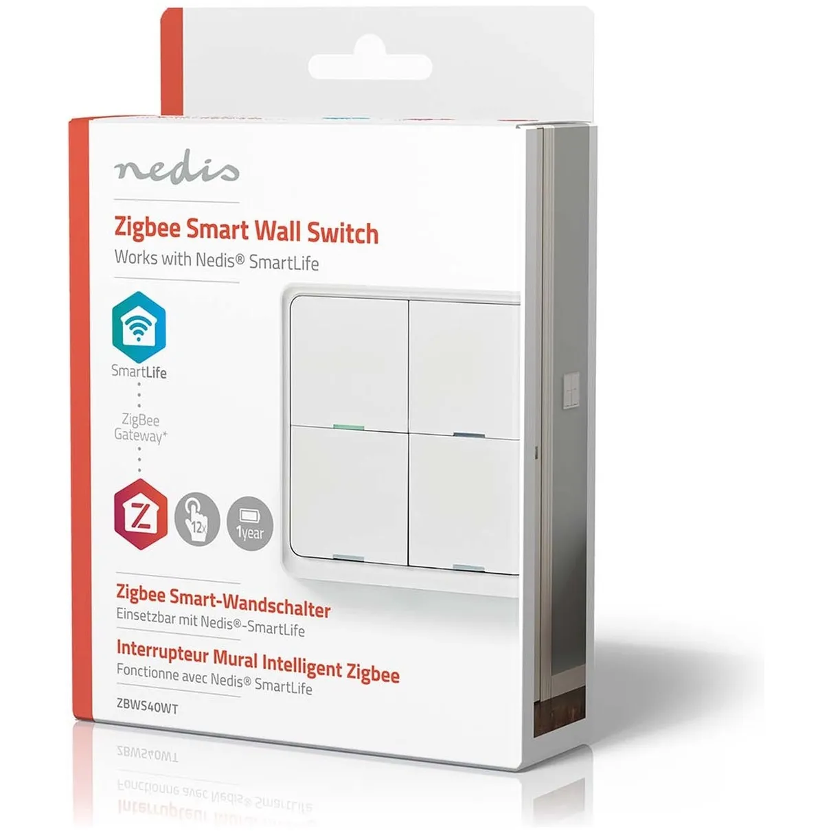 Nedis SmartLife Wandschakelaar | Zigbee 3.0 | Muurmontage | Android / IOS | Kunststof Wit