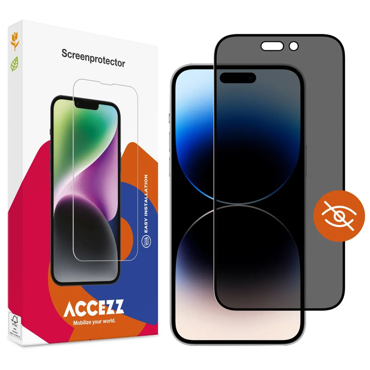 Accezz Gehard Glas Privacy Screenprotector iPhone 14 Pro Transparant