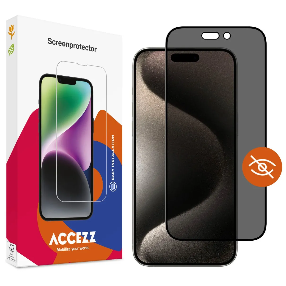 Accezz Gehard Glas Privacy Screenprotector iPhone 15 Pro Transparant