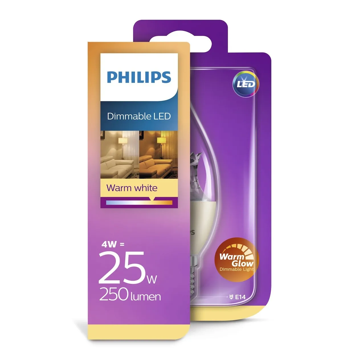 Philips LED lamp E14 4W 250Lm druipkaars helder dimbaar