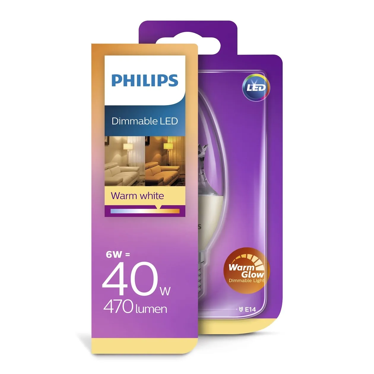 Philips LED lamp E14 6W 470Lm kaars helder dimbaar