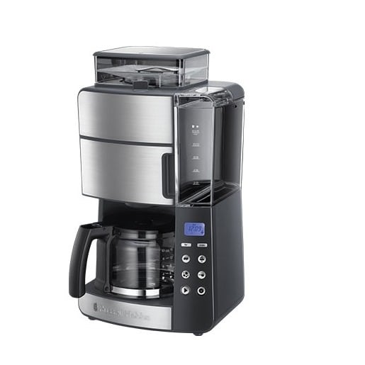 Russell Hobbs Grind and Brew Glass Carafe - Combi - 1.25 L - Coffee beans - Built-in grinder - Juodas,Nerūdijantis plienas